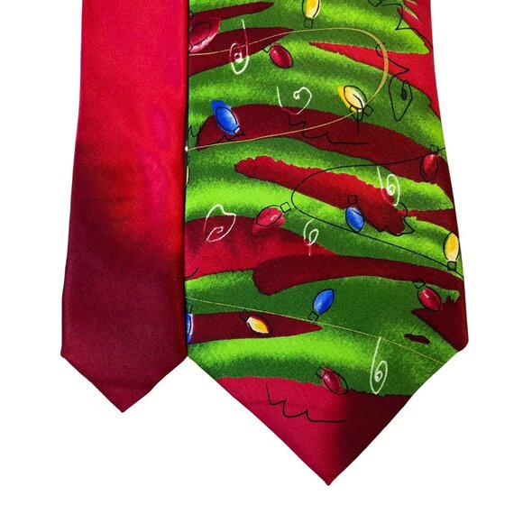 J. Garcia Mens Red & Green Polyester Christmas Tree Pattern Tie Collection 56 - Picture 3 of 7